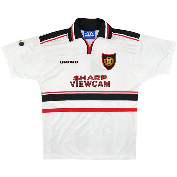 Tailandia Camiseta Manchester United Segunda Equipación Retro 1998 1999 Blanco